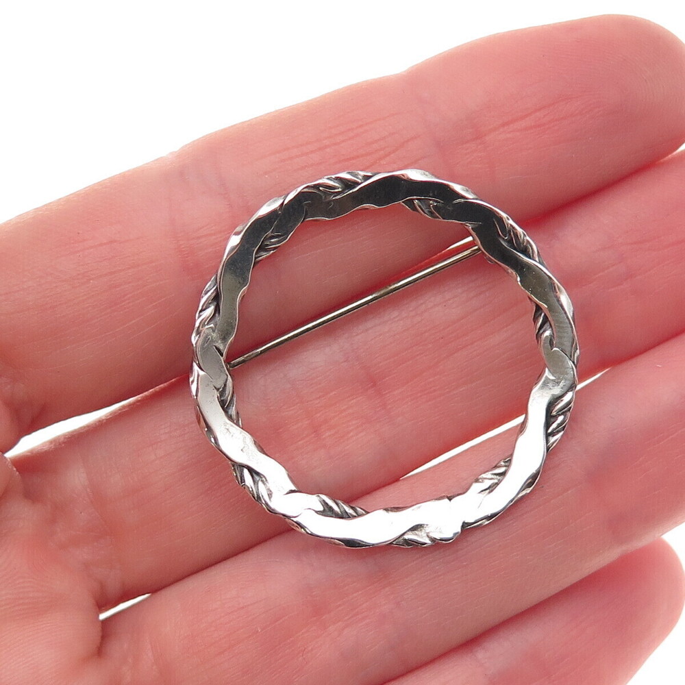 Beau 925 Sterling Silver Vintage Woven Circle of Life Oxidized Pin Brooch